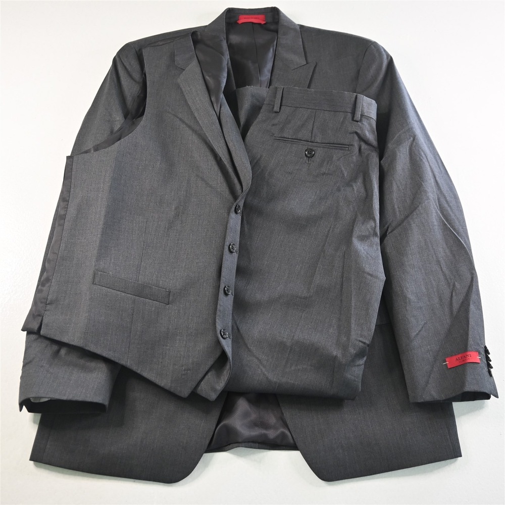 NEW Alfani 42R 31x32‎ Gray 100% Wool 3 Piece Mens Vest Jacket Pants Suit